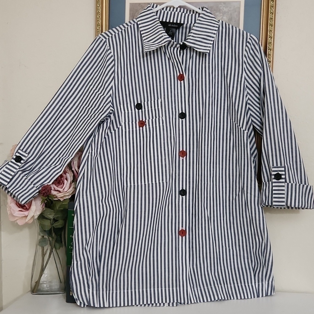 Ali Miles Oversized Button Down Tunic Artsy Art to wear Career Contemporary Glam - Picture 5 of 16